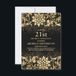 Elegant Black Gold Floral Glitter 21st Birthday Kaart<br><div class="desc">Mooie,  elegante uitnodiging van de 21ste verjaardagspartij voor zwart-gouden bloem en glitter vrouwen. De tekst is klantgericht,  zodat maak het uw eigen. Neem contact met ons op voor hulp bij aanpassingen of om passende producten aan te vragen.</div>