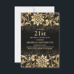 Elegant Black Gold Floral Glitter 21st Birthday Kaart<br><div class="desc">Mooie,  elegante uitnodiging van de 21ste verjaardagspartij voor zwart-gouden bloem en glitter vrouwen. De tekst is klantgericht,  zodat maak het uw eigen. Neem contact met ons op voor hulp bij aanpassingen of om passende producten aan te vragen.</div>
