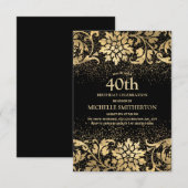 Elegant Black Gold Floral Glitter 40th Birthday Kaart (Voorkant / Achterkant)