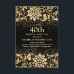 Elegant Black Gold Floral Glitter 40th Birthday Kaart<br><div class="desc">Mooie,  elegante zwarte en goudflorale uitnodiging van de 40ste verjaardag van vrouwen. De tekst is klantgericht,  zodat maak het uw eigen. Neem contact met ons op voor hulp bij aanpassingen of om passende producten aan te vragen.</div>