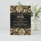 Elegant Black Gold Floral Glitter 80th Birthday Kaart (Staand voorkant)