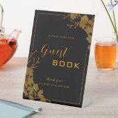Elegant Black & Gold Floral Guestbook Reclamebord Met Voetstuk (Insitu)