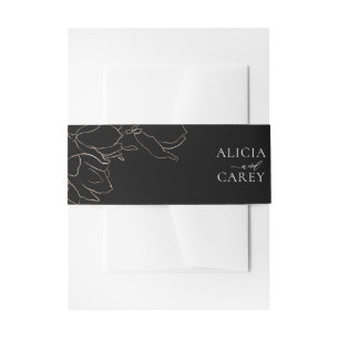 Elegant Black Gold Floral Invitation Belly Band Uitnodigingen Wikkel