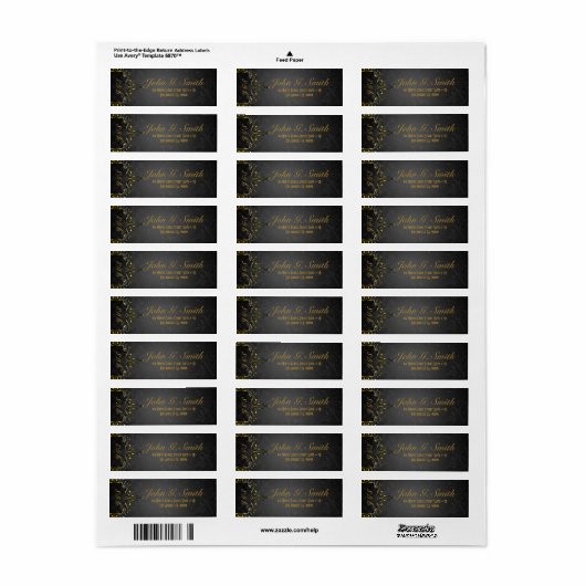 Elegant Black & Gold  Floral Lijst Etiket (Full Sheet)
