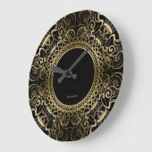 Elegant Black & Gold Floral Lijst Grote Klok (Hoek)