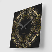 Elegant Black & Gold Floral Lijst Vierkante Klok (Hoek)