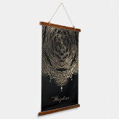 Elegant Black & Gold Floral Mandala op maat Hangend Wandkleed (Gebogen)