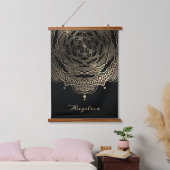 Elegant Black & Gold Floral Mandala op maat Hangend Wandkleed (Slaapkamer)