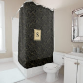Elegant Black Gold Floral Monogram Douchegordijn (In situ)