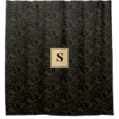 Elegant Black Gold Floral Monogram Douchegordijn (Voorkant)