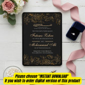 Elegant Black Gold Floral Muslim Wedding Nikah Kaart