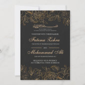 Elegant Black Gold Floral Muslim Wedding Nikah Kaart (Voorkant)