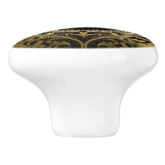 Elegant Black & Gold Floral Ornament Keramische Knop (Zijkant)