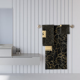 Elegant Black Gold Floral Pattern Bad Handdoek