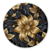 Elegant Black Gold Floral Pattern Keramische Knop (Voorkant)