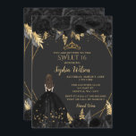 Elegant Black Gold Floral Princess SWEET 16 Kaart<br><div class="desc">Elegant Black Gold Floral Princess SWEET 16 Uitnodiging</div>