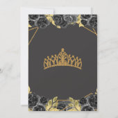 Elegant Black Gold Floral Princess SWEET 16 Kaart (Achterkant)