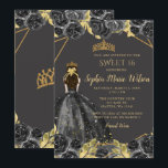 Elegant Black Gold Floral Princess SWEET 16 Kaart<br><div class="desc">Elegant Black Gold Floral Princess SWEET 16 Uitnodiging</div>