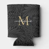 Elegant Black Gold Floral Script Monogram Blikjeskoeler (Achterkant)