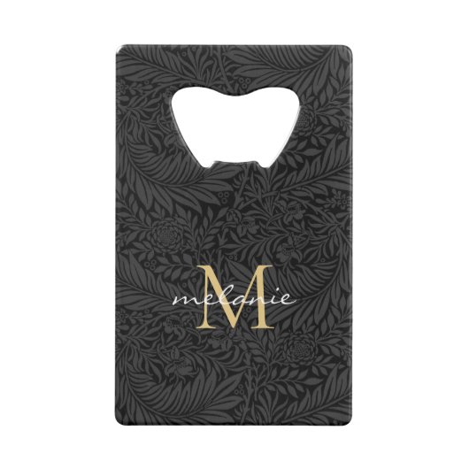 Elegant Black Gold Floral Script Monogram Creditkaart Flessenopener (Achterkant)