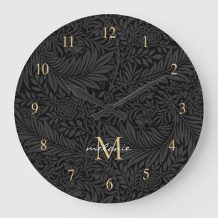 Elegant Black Gold Floral Script Monogram Grote Klok