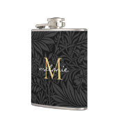 Elegant Black Gold Floral Script Monogram Heupfles (Links)
