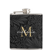 Elegant Black Gold Floral Script Monogram Heupfles (Voorkant)