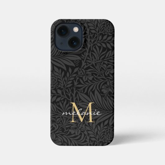 Elegant Black Gold Floral Script Monogram iPhone Hoesje (Achterkant)