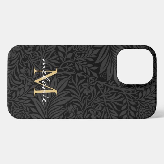 Elegant Black Gold Floral Script Monogram iPhone Hoesje (Achterkant horizontaal)