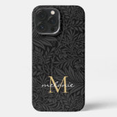 Elegant Black Gold Floral Script Monogram iPhone Hoesje (Achterkant)
