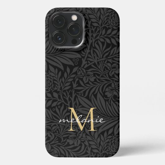 Elegant Black Gold Floral Script Monogram iPhone Hoesje (Achterkant)