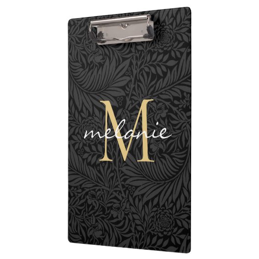 Elegant Black Gold Floral Script Monogram Klembord (Links)