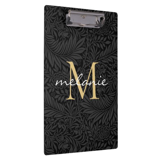 Elegant Black Gold Floral Script Monogram Klembord (Rechts)