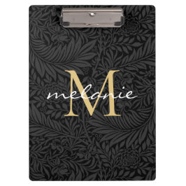 Elegant Black Gold Floral Script Monogram Klembord