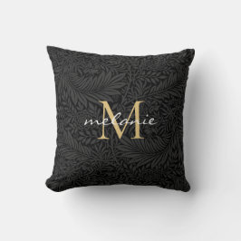 Elegant Black Gold Floral Script Monogram Kussen