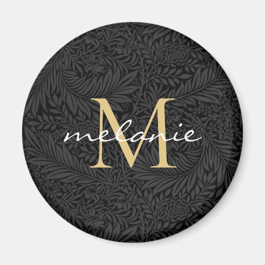 Elegant Black Gold Floral Script Monogram Magneet (Voorkant)