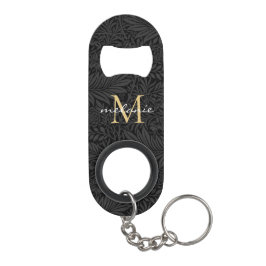 Elegant Black Gold Floral Script Monogram Mini Flessenopener