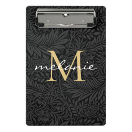 Elegant Black Gold Floral Script Monogram Mini Klembord