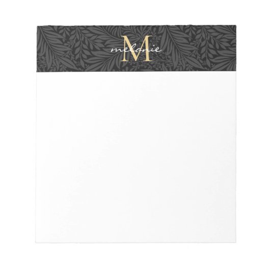 Elegant Black Gold Floral Script Monogram Notitieblok (Voorkant)