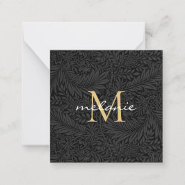 Elegant Black Gold Floral Script Monogram Notitiekaartje