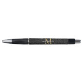 Elegant Black Gold Floral Script Monogram Pen (Voorkant)