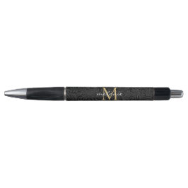 Elegant Black Gold Floral Script Monogram Pen