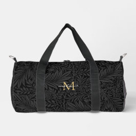 Elegant Black Gold Floral Script Monogram Plunjezak