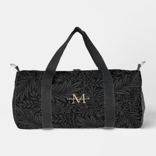 Elegant Black Gold Floral Script Monogram Plunjezak