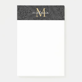 Elegant Black Gold Floral Script Monogram Post-it® Notes