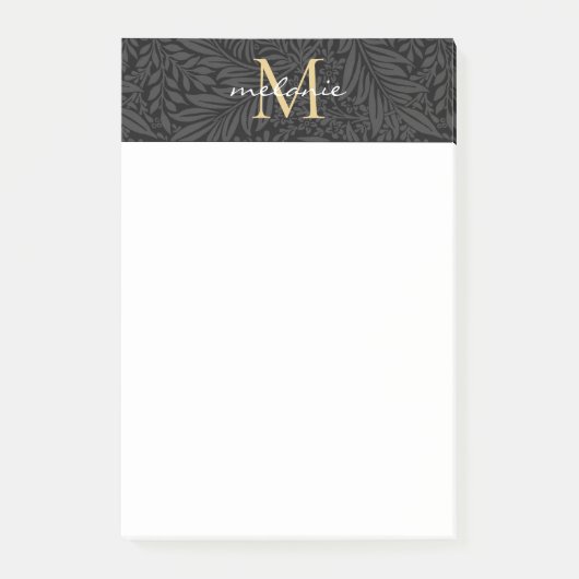 Elegant Black Gold Floral Script Monogram Post-it® Notes (Voorkant)