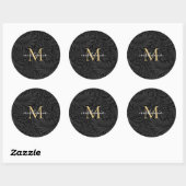 Elegant Black Gold Floral Script Monogram Ronde Sticker (Vel)