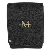 Elegant Black Gold Floral Script Monogram Rugtassen (Voorkant)