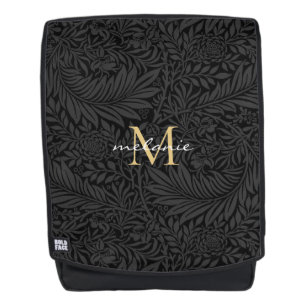 Elegant Black Gold Floral Script Monogram Rugtassen