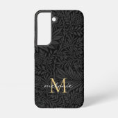 Elegant Black Gold Floral Script Monogram Samsung Galaxy Hoesje (Achterkant)